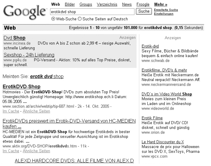 Erotikdvd Shop bei Google